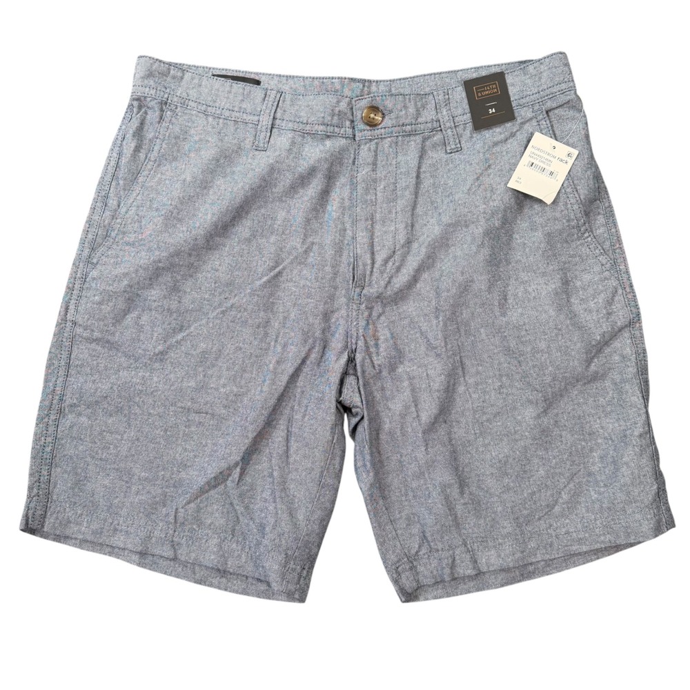 14th & Union Mens Slim Fit Navy Heathered Chambray Shorts Size 34